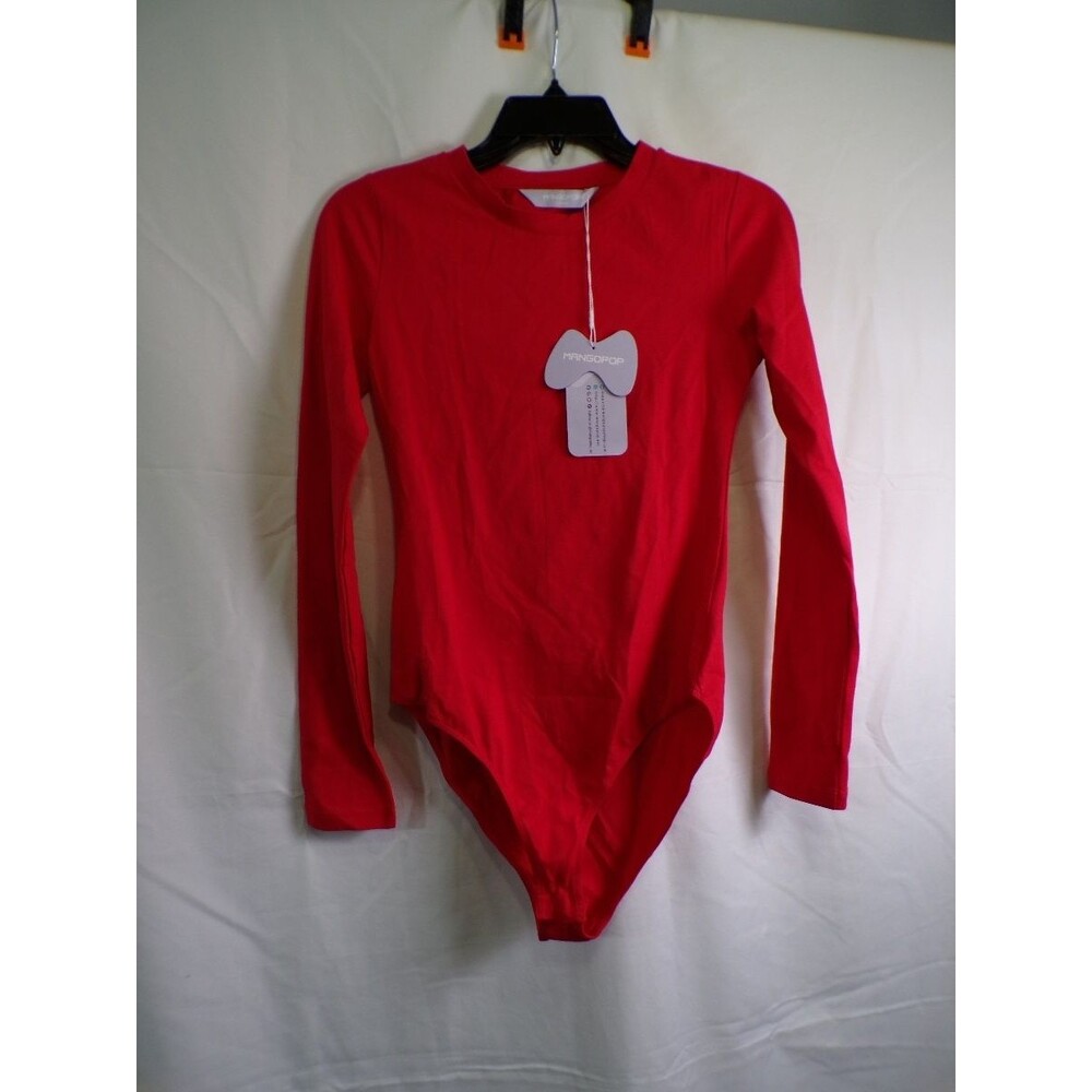 Mangopop Women Red Long Sleeve Bodysuit XS Cotton Blend Crew Neck